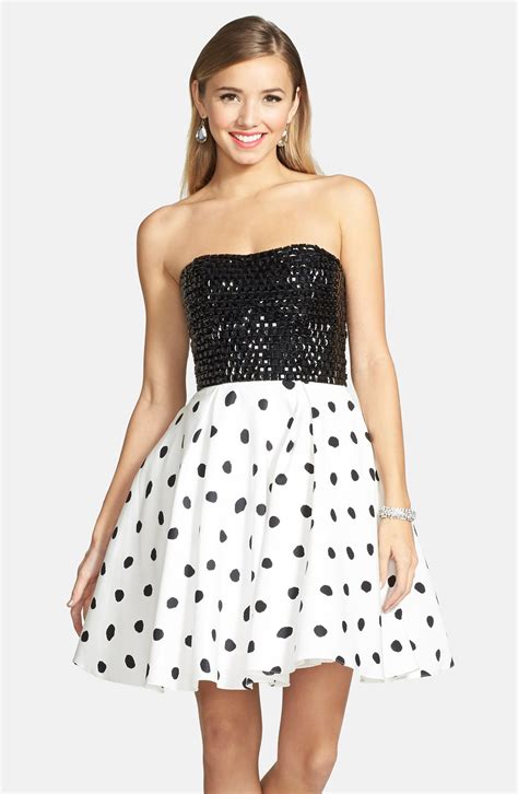 Sherri Hill Embellished Polka Dot Strapless Fit And Flare Dress Nordstrom