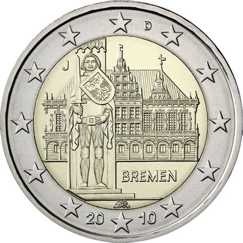 Rare Germany 2 Euros 2010 City Hall And Roland Bremen A Munich