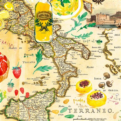 Italian Food Map Poster Watercolor Illustrated Map Print Etsy