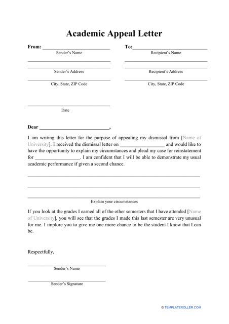 Academic Appeal Letter Template Download Printable Pdf Templateroller