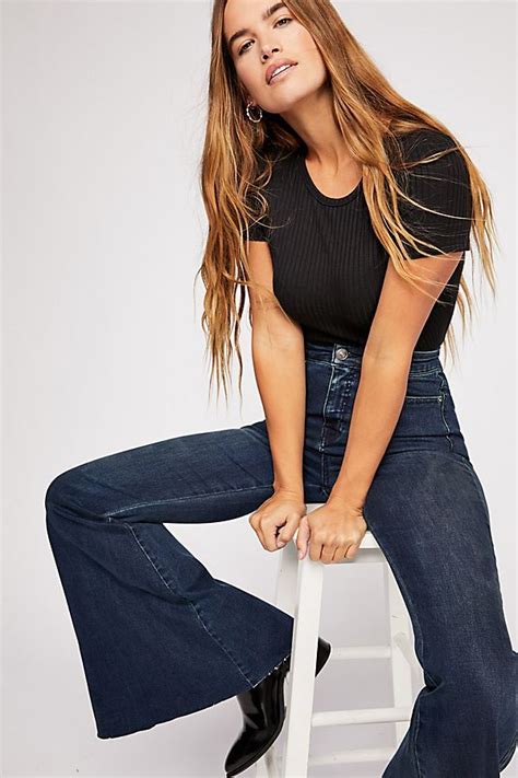 Crvy Super High Rise Lace Up Flare Jeans Flare Jeans Free People