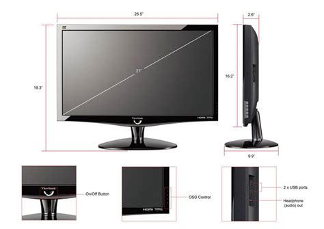 Tv dimensions, tv sizes screen. Amazon.com: ViewSonic VX2739WM 27-Inch 1920x1080 Full HD ...