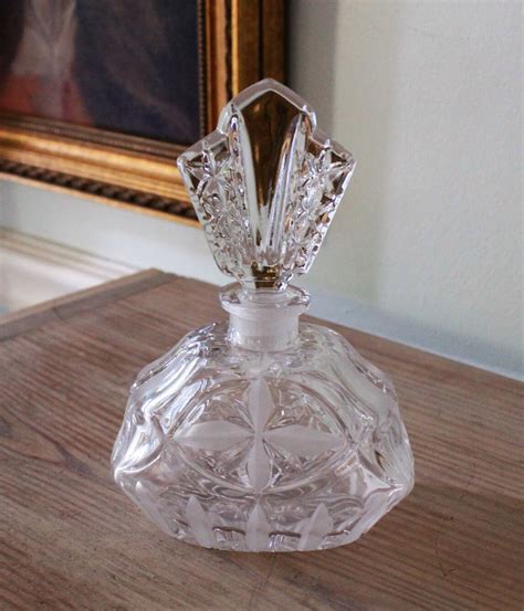 beautiful antique cut crystal perfume bottle fancy top floral body clear glass 7” tall