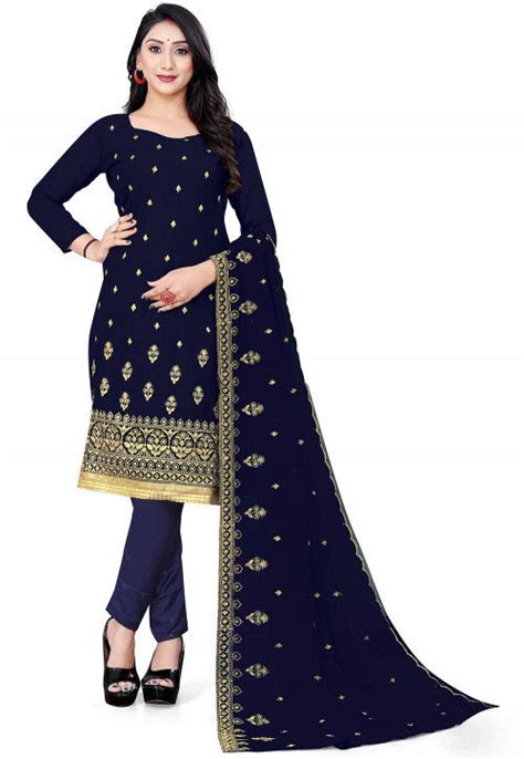 Buy Embroidered Georgette Pakistani Suit In Navy Blue Online Kjc1642 Utsav Fashion