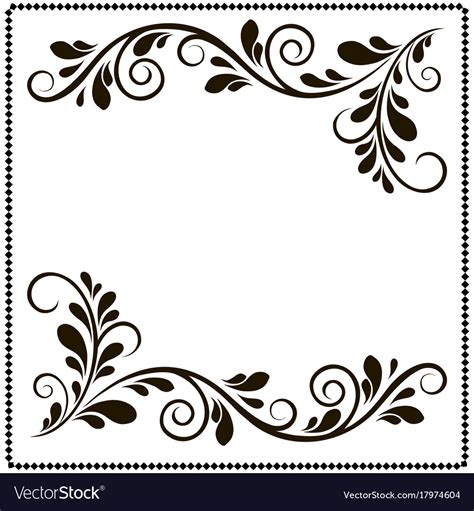 Black And White Border Frame With Floral Patterns Vector Image