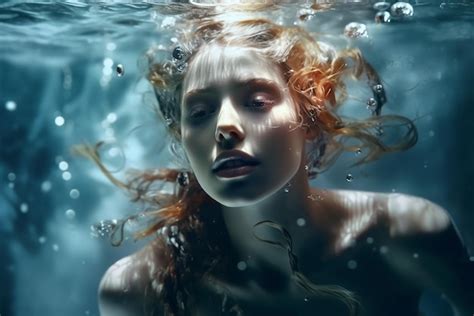 Premium Ai Image Beautiful Woman Mermaid Siren Swimming Underwater