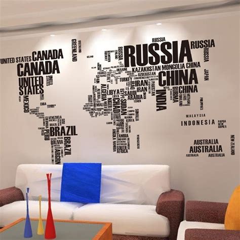 Creative Words World Map Vinyl Wall Art Office Home Decor Wall Stickers