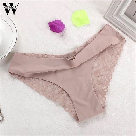 Women Sexy Invisible Seamless Underwear Briefs Ice Silk Lace Panties