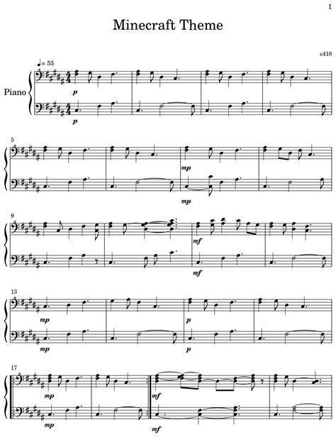 Minecraft Theme Sheet Music For Piano