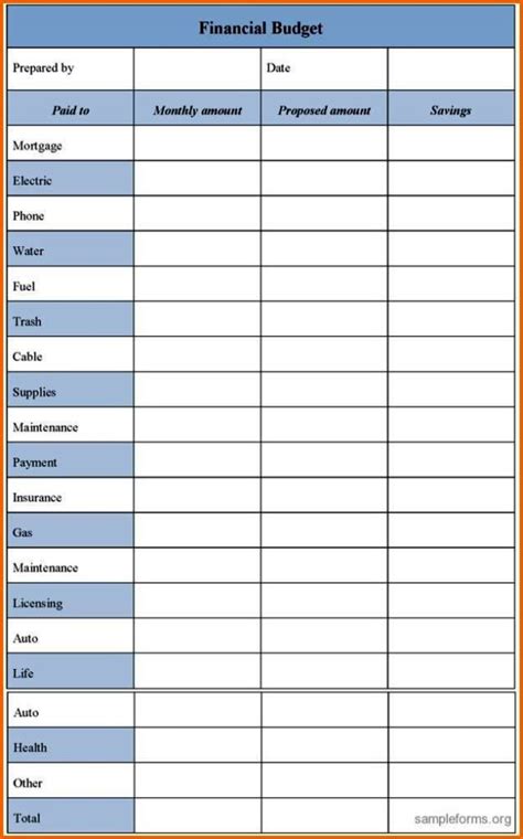 Free Printable Blank Monthly Budget Template Printable Templates
