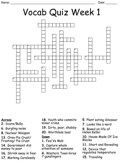 Vocab Quiz Week 1 Crossword Wordmint