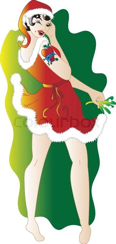 Sexy Christmas Elf With Tattoo And Mistletoe Stock Vector Colourbox