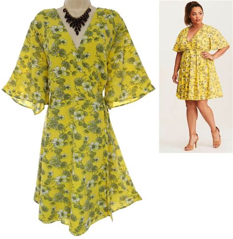 26 4x Sexy Womens Torrid Yellow Floral Faux Wrap Dress Summer Party