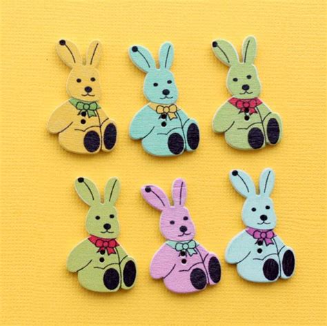 10 Rabbit Buttons Assorted Bunny Wooden For Sewing And Crafts Wooden