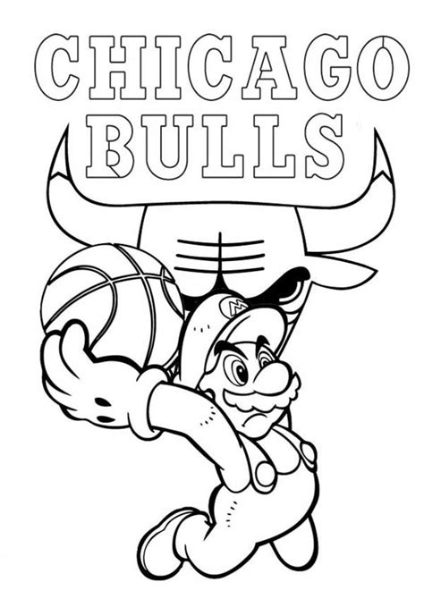 Print out super mario bros characters: Super Mario Playing for NBA Chicago Bulls Coloring Page ...