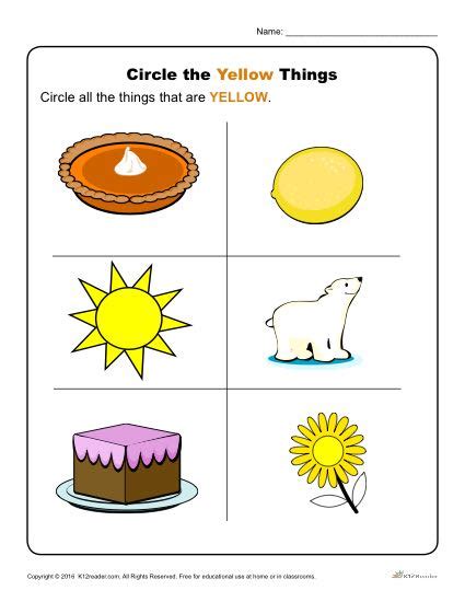 Circle The Yellow Things Preschool Color Worksheets