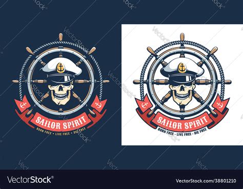 Captain Seaman Retro Logo Skull With Ship Helm Vector Image