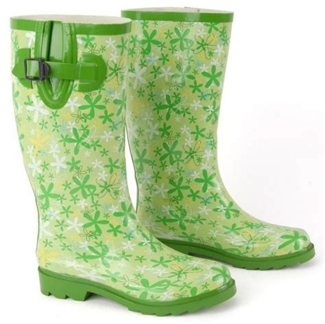 Fashion Green Flowers Heeled Ladies Wellies Boots Ladies Wellies