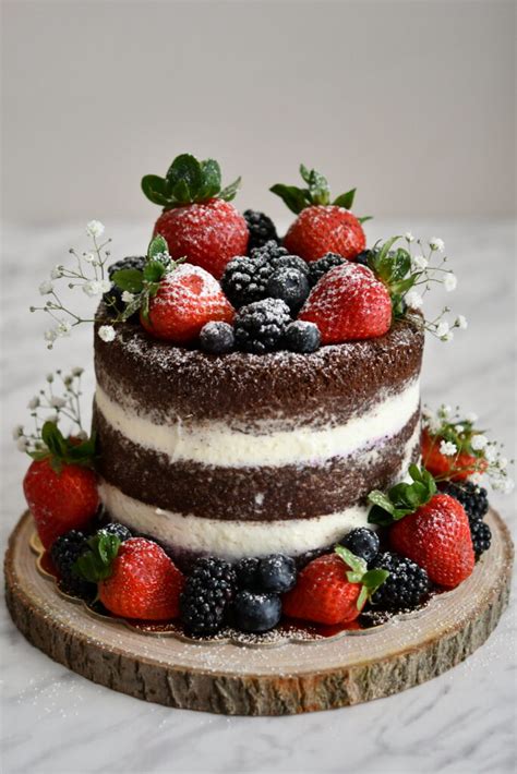 Chocolate Naked Cake With Cream And Fruits Klysa