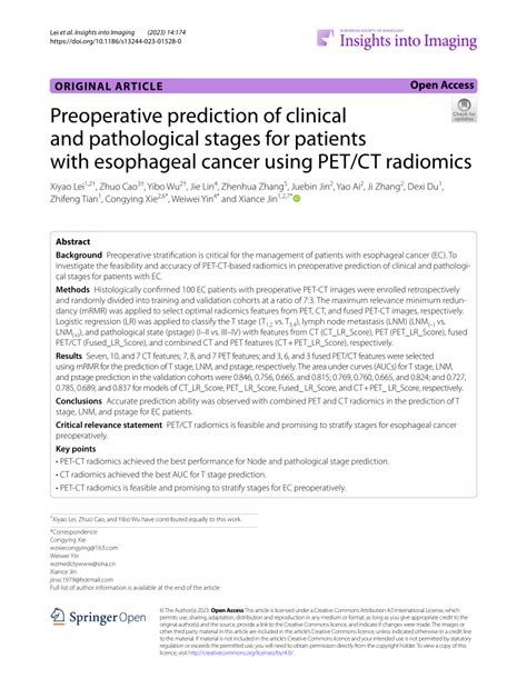 Pdf Preoperative Prediction Of Clinical And Pathological Stages For