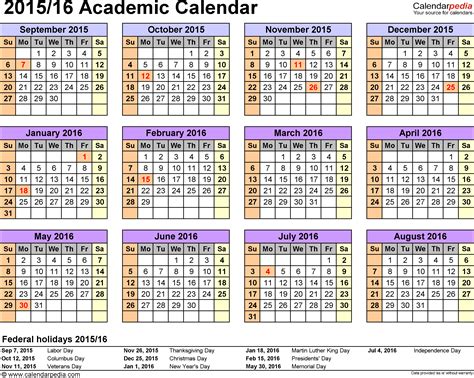 Academic Calendars 20152016 Free Printable Excel Templates