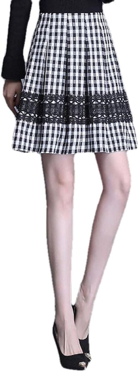 ERTYUIO Petite Skirts For Short Women Plaid Stitching Lace A Line Short