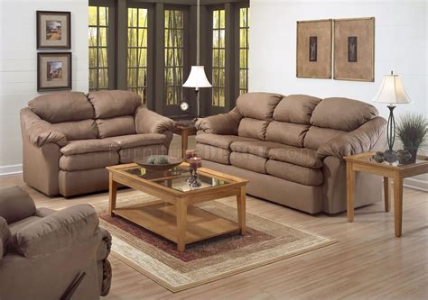 Store woven camel brown suede chair. Camel Microfiber Contemporary Sofa & Loveseat Set w/Pillow ...