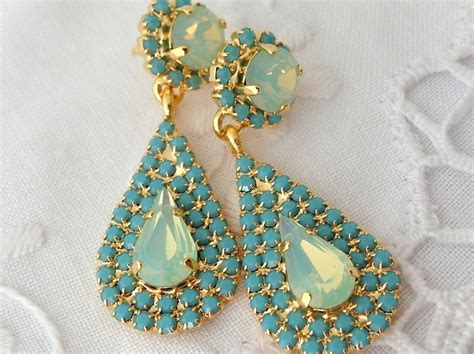 Bridal Earringsmint Opal And Turquoise Chandelier Earrings Etsy