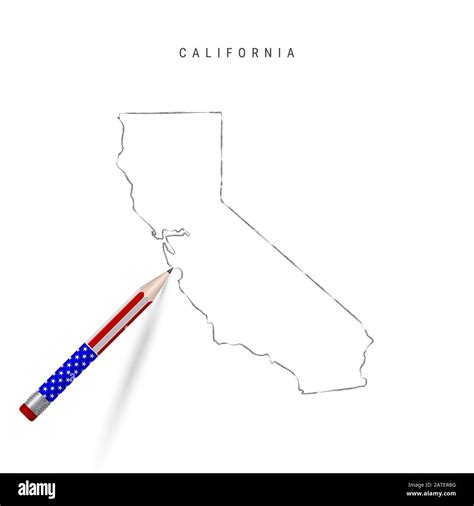 California Us State Map Pencil Sketch California Outline Contour Map
