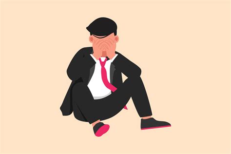 Business Flat Cartoon Style Drawing Sad Depressed Businessman Cover His Face By Hands And