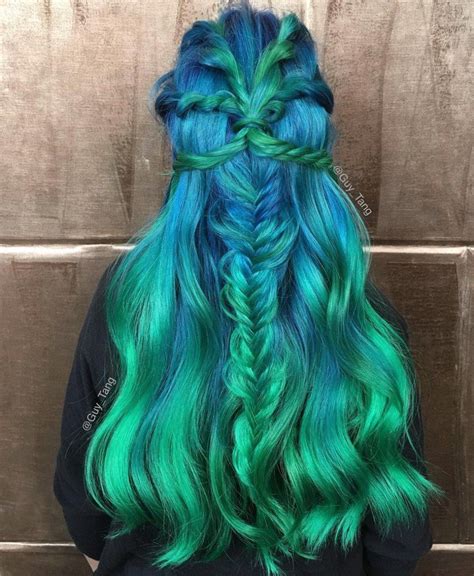 Blue To Teal Long Ombre Hair Turquoise Hair Color Green Hair Colors Cool Hair Color Green Wig