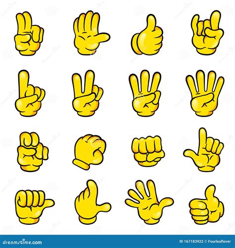 Vector Illustration Of Different Hand Gestures Cartoon Style Stock