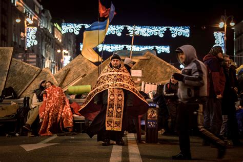 Kiev Protesters See Potent Ally Under A Spire The New York Times