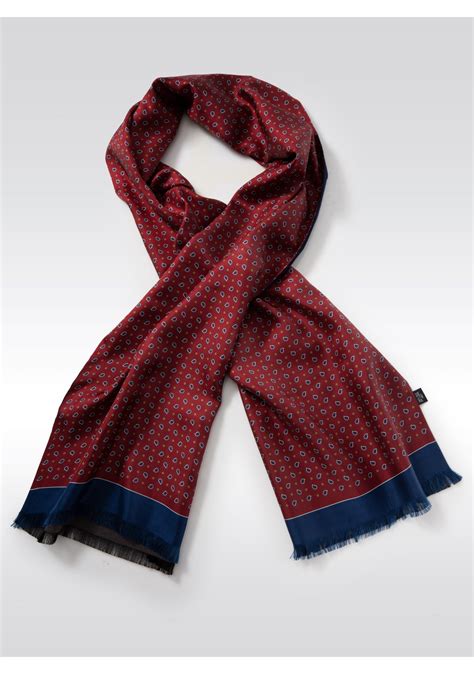 Luxury Oversized Mens Winter Silk Scarf In Burgundy Paisley Design