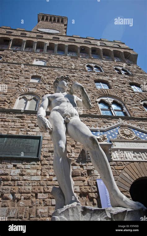 A Replica Of Michelangelos David Sculpture In Piazza Della Signoria