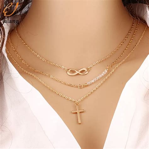 Women Necklaces And Pendants 3 Multi Layer Necklace Tassel Cross Pendant Necklace Charm Bar