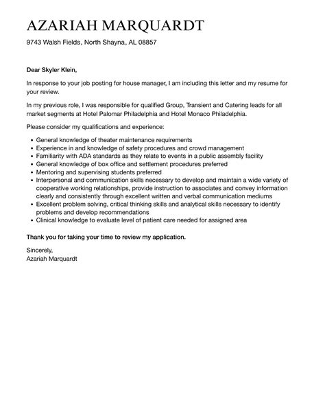 House Manager Cover Letter Velvet Jobs