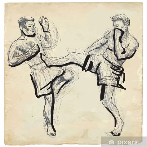 Wall Mural Muay Thai Martial Art From Thailand Hand Drawing Into