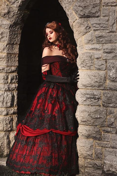 Gothic Wedding Belle Redblack Lace Fantasy Gown Wedding Etsy