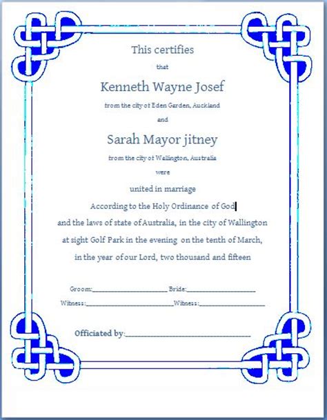 Ms Word Formal Marriage Certificate Template Formal Word Templates