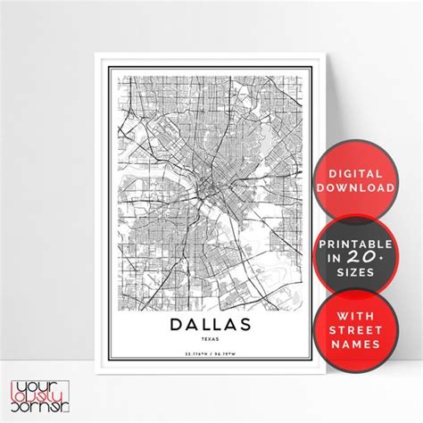 Dallas Map Print Dallas City Map Print Dallas Map T Etsy Graphic