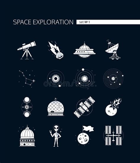 Space Exploration Modern Vector Set Of Black Icons Stock Vector