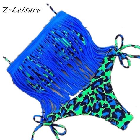 Tassel Swimwear Female Sexy Leopard Bikini Brazilian Fringe Bikinis