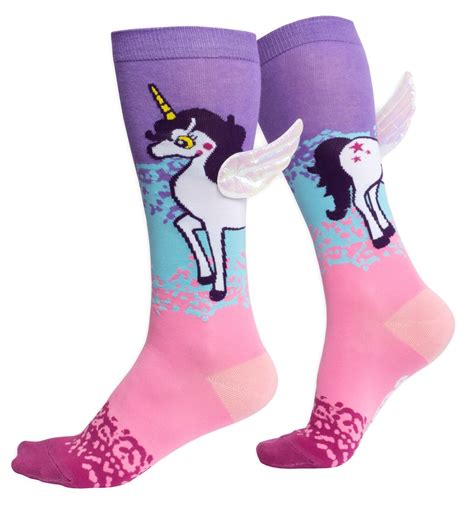 Girls Knee High Unicorn Socks With Wings Uk 3 6 Eur 36 39 3d Cotton
