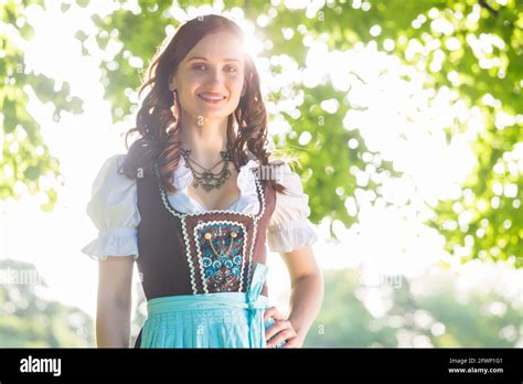 Beautiful Woman Wearing Traditional Dirndl Hi Res Stock Photography And