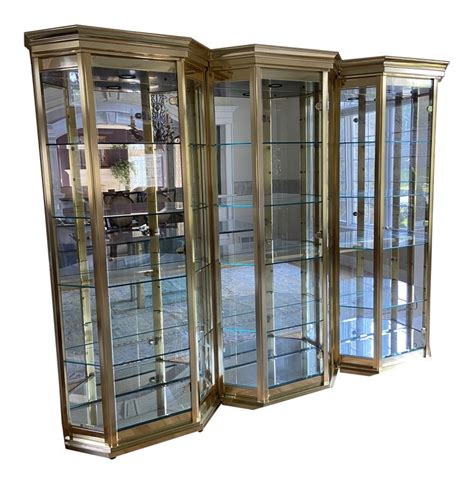 Brass And Glass Curio Cabinet Vitrines Set Of 3 On In 2020 Glass Curio Cabinets