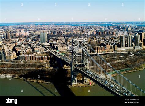 Aerial View Above George Washington Bridge Manhattan New York City