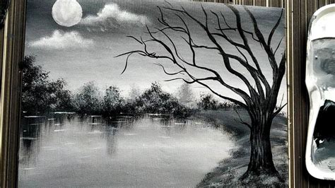 Easy Black And White Landscape Painting Tutorial For Beginners Acrylic