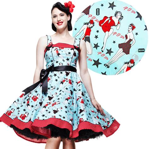 Hell Bunny 50s Turquoise Pin Up Print Dixie Dress Womens
