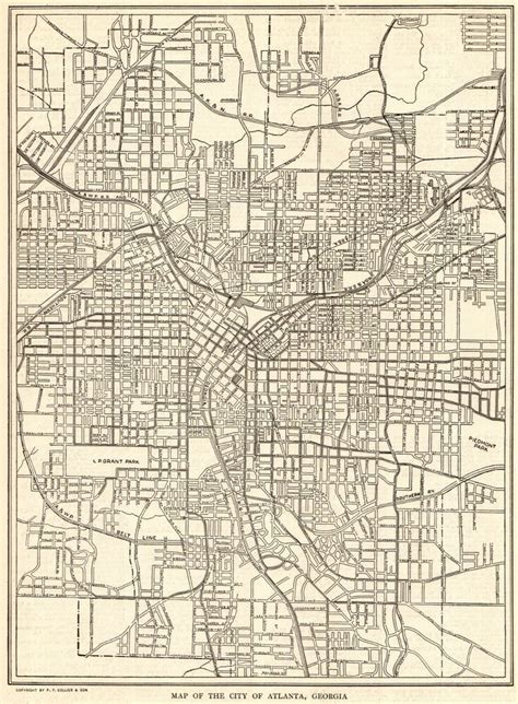 1921 Antique Atlanta Georgia City Map Street Map Of Atlanta Georgia